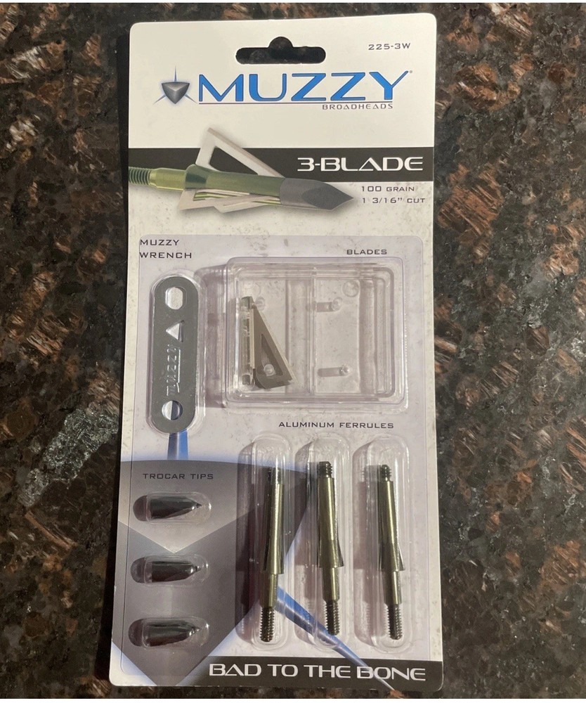 Muzzy Broadheads 3 blade 100 Grain 100gr 3 Pack Deer Bear Elk 1-3/16″ Cut