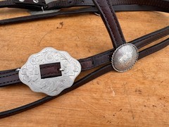 Vintage Mexico Silver Browband Western Horse Headstall ~ Dark Oil