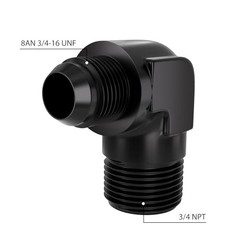 8AN to 3/4″ NPT 90 Degree Black Aluminum Male Fitting YZSTL-8AN-3/4NPT-90