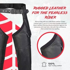 Motorcycle Leather Chaps for Men and Women, Black Motorcycle Chaps for Road 40