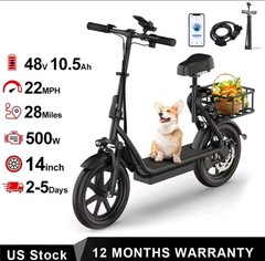 48V 10.5Ah Seated Electric Scooter 500W Folding Removable Battery Black