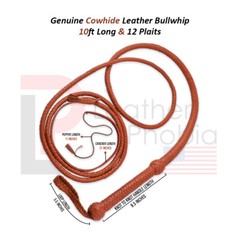 Cow Hide Leather BULL WHIP 04 to 10 Feet Long 12 Plaits Indiana Jones Whip