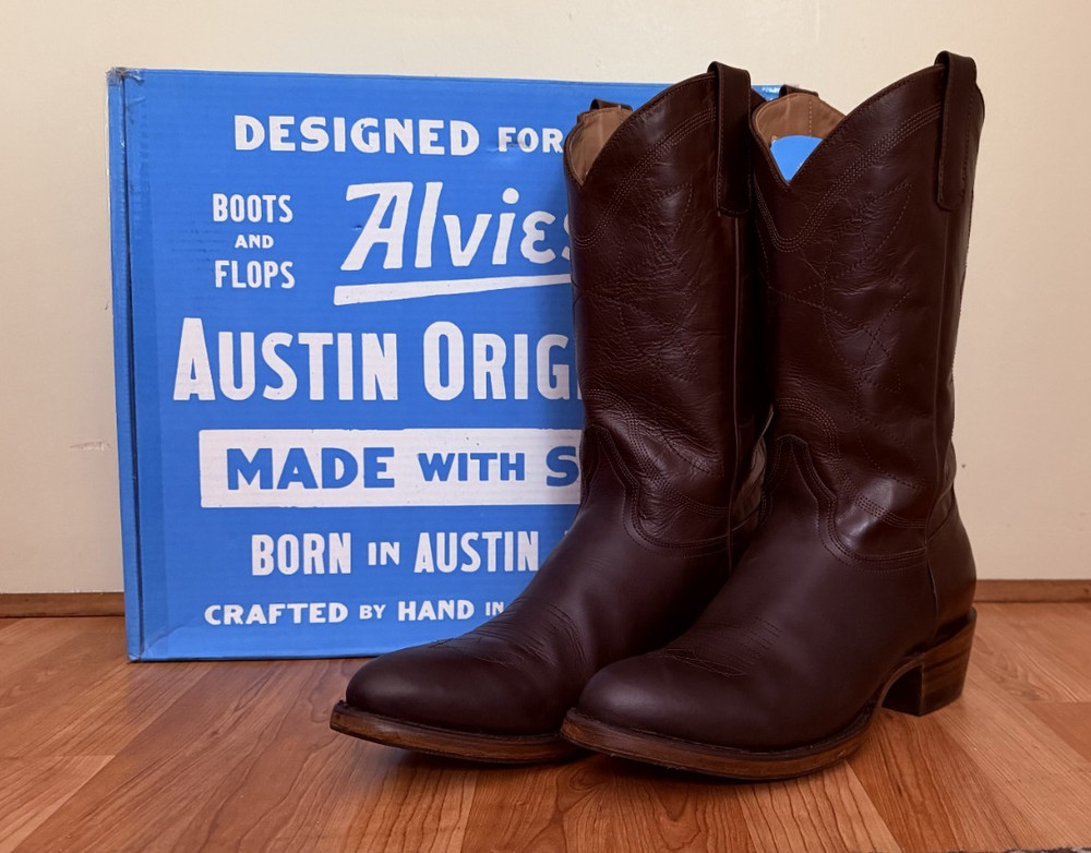 Alvies The Lamar Men’s Brown Leather Western Cowboy Boots US Size 12D