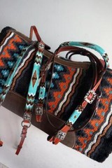 28×30″ Woven Black Navajo Teal Orge Wool top Mem Felt PAD- Option o/Headstall BP