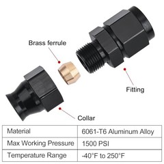 6AN Female Flare to 3/8″ Compression Hardline Fitting Aluminum 6AN to 3/8