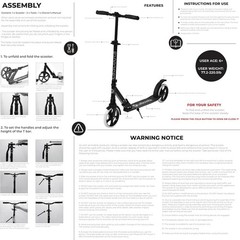 Lascoota Adult Kick Scooter – Black 264 Lb Capacity – Foldable Commuter Scooter
