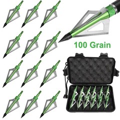 12Pcs Broadheads 100 Grain 3 Fixed Blade Archery Arrowheads Bow Hunting Points