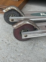 Pair of Vintage Razor Aluminum Kick Scooters Folding Silver Kick Scooters