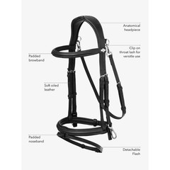 LeMieux Kudos Work Bridle Brown Leather Anatomical Horse Size Detachable Flash