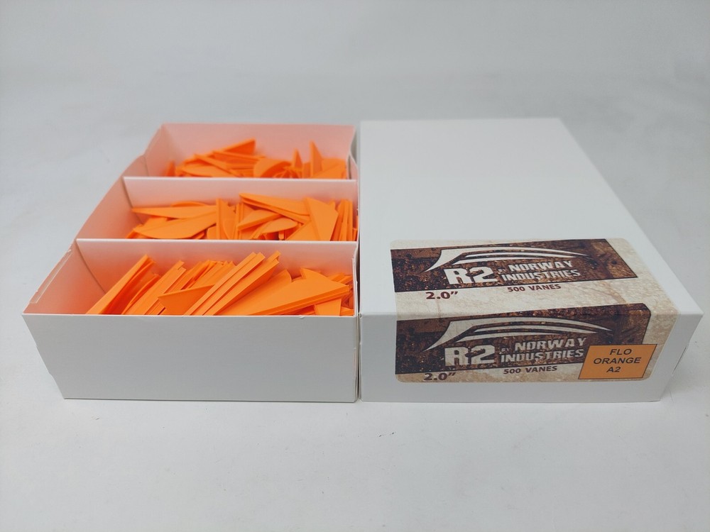 2.0″ Flo Orange Raptor II R2 Vanes By Norway Industries: Bulk Pack Of 500 Count