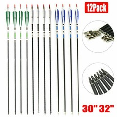 12Pcs 30/32 Carbon Arrows SP500 Turkey Feather Archery For Compound&Recurve Bow