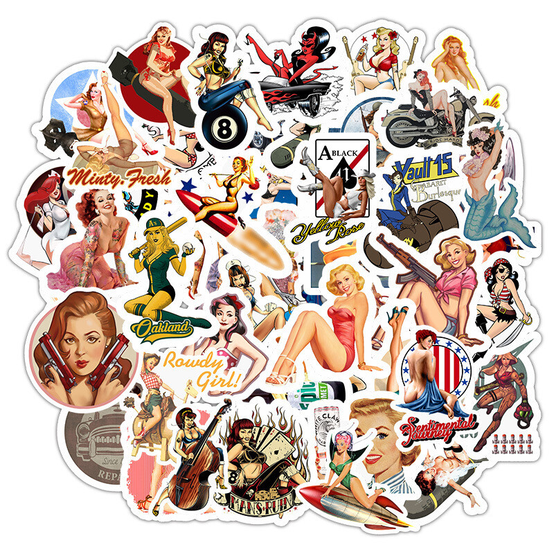 50Pcs Sexy Retro Girl Pin-up Women Sticker Bomb Pack Skateboard Laptop Decal Lot