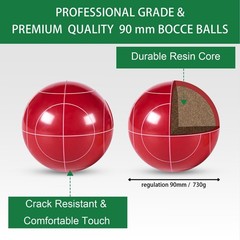 Bocce Ball Set 90mm Regulation Size – 8 Premium Resin Balls with Pallino, Car…