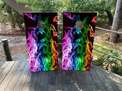 WATERPROOF Rainbow Flames Cornhole Board Wraps / Cornhole Decals