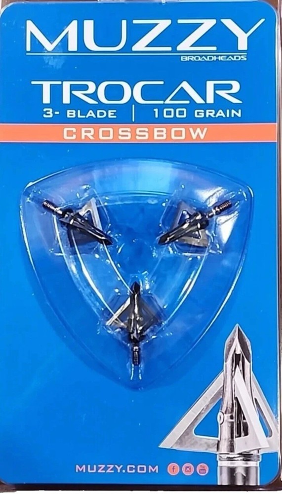 NEW Muzzy Trocar HBX Hybrid Crossbow 4 blade 100 Gr 3 Broadheads expandable