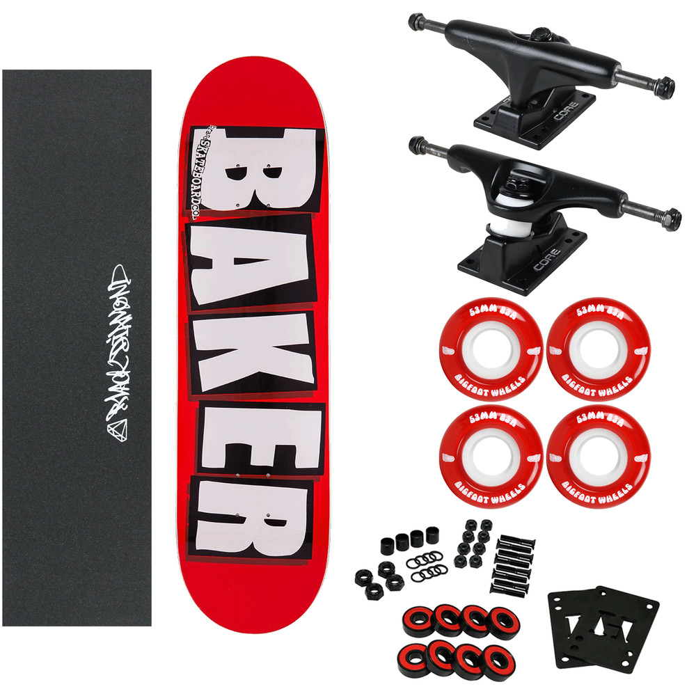 Baker Skateboard Complete Logo Red/White 8.125″ with 83A Soft Wheels