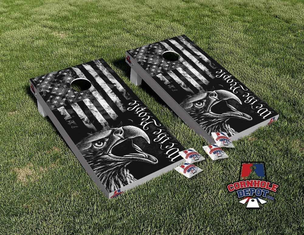 American Flag Black and White Eagle We The People Cornhole Board Vinyl Wrap Set