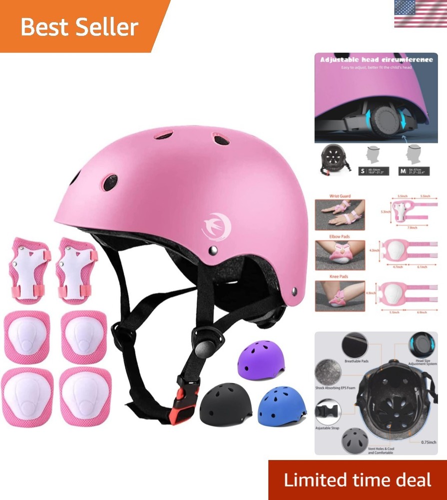 Kids Helmet Set with Knee Pads Elbow Pads Wrist Guards,Adjustable Helmet for …