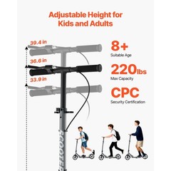 Kick Scooter for Kids, Teens & Adults, Adjustable Height, Foldable, 220 lbs