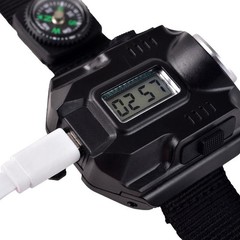 Outdoor Flashlight LED Torch Compass Tactical LED Rechargeable Sport Wrist Watch