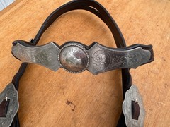 Vintage Mexico Silver Browband Western Horse Headstall ~ Dark Oil