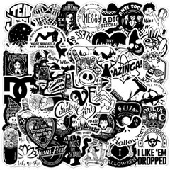100Pcs Black and White Punk Kids Stickers Anime Cartoon Waterproof for Laptop