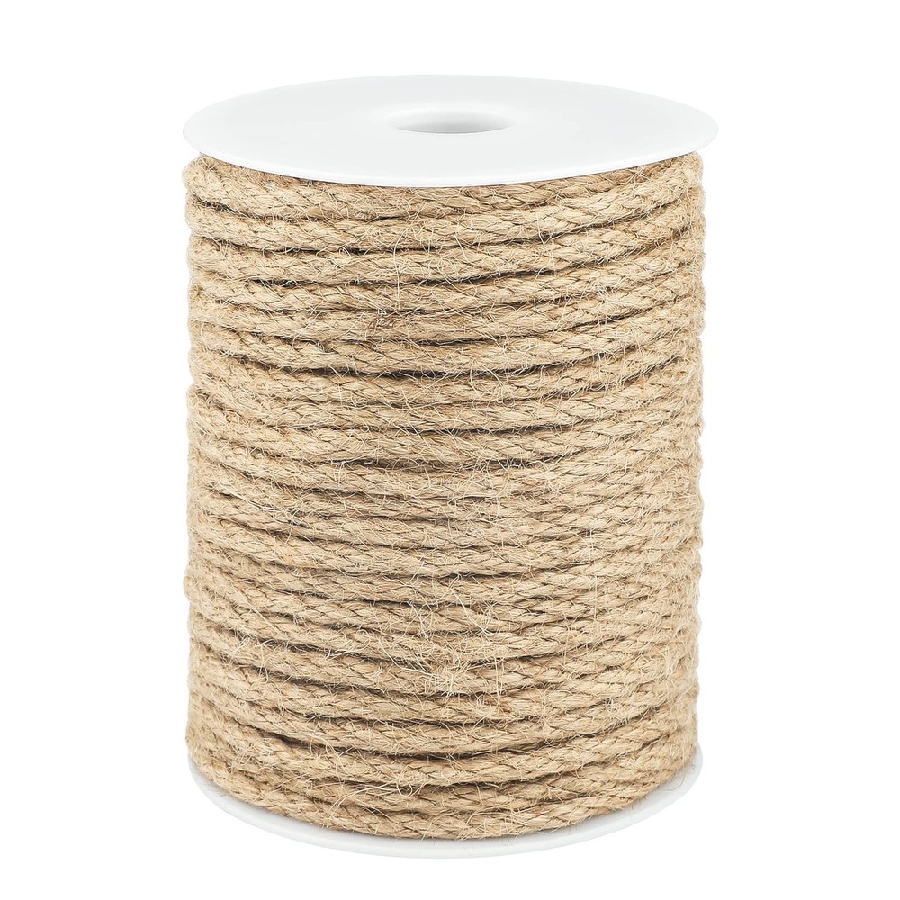 Jute Rope 1/4 Inch, 100 Feet Natural Twine, Strong Hemp, Brown Thick 6mm Heav…