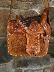 Vintage Leather Horse Saddle Crossbody Shoulder Bag Tooled Western