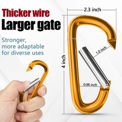 4″ & 5″ Extra Large Aluminum Carabiner D Ring, Caribeener 4 inch yellow-4″