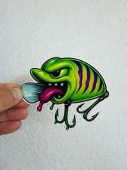 Angry Bait Fishing Lure Sticker Fish Boat Tackle Car Bumper Decal Bass Trout