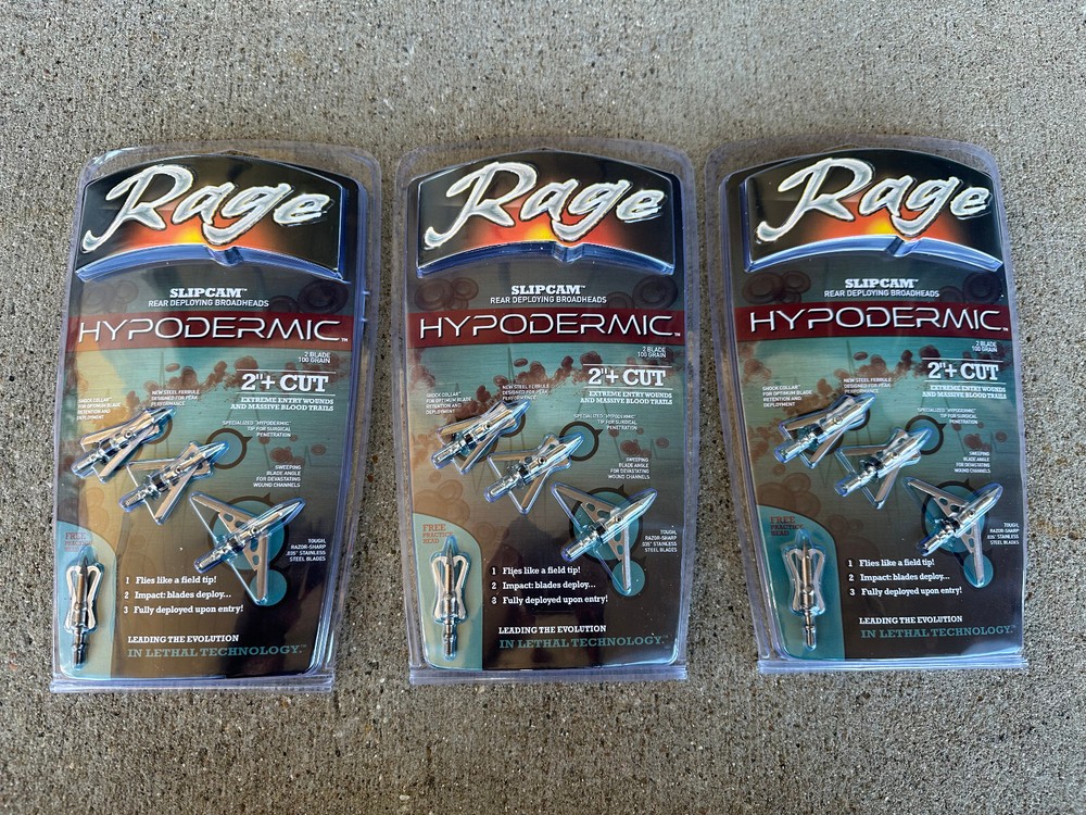 3 packs Rage Hypodermic Deer Hunting Broadheads 100 Grain 2″ with PRACTICE POINT
