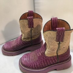 Ariat Fatbaby Western Boots Kids Size 12 Purple Croc Print Suede Embroidery