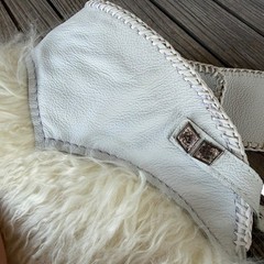 Wooly Rodeo Chinks Cowboy Western Chaps Mongolian Lamb Fur White Leather GUC