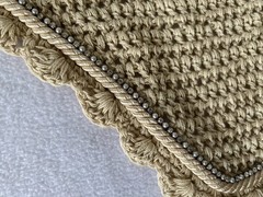 TAN Fly Veil Ear Bonnet~HORSE Sz~Snaffle Bit Logo~TAN~Crystal & Rope Edge Piping