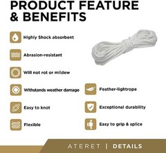 ATERET 1/8 inch by 48 Feet Diamond Braid Polypropylene Rope
