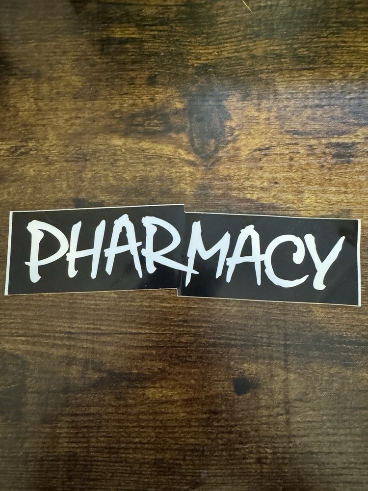 Pharmacy Boardshop Skateboard Decal Sticker Black and White 8×2 Inch Skate Vegas