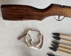 Vintage 1950’s Crossbow Bowgun & Arrows Lot, Hardwood & Aluminum, Made in USA!