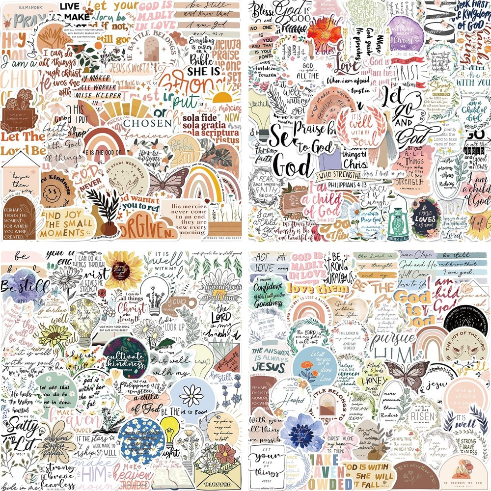 Inspirational Christian Stickers, 200PCS Jesus Bible Verse Waterproof Vinyl for