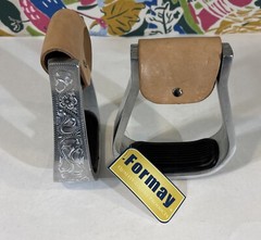 Formay Equine 4-3/4” Western Padded Engraved Aluminum Stirrups 3″ Neck, 2″ Tread