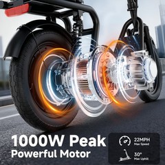 Adult Electric Scooter with Seat, Commuter Foldable, 500W 22.5Ah 22mph