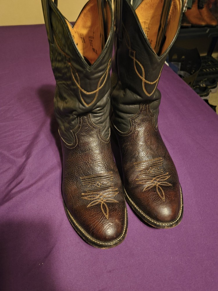 Vintage Tony Lama 2032 Shrunken Bull Shoulder Cowboy Boots Men’s US Size 10EE
