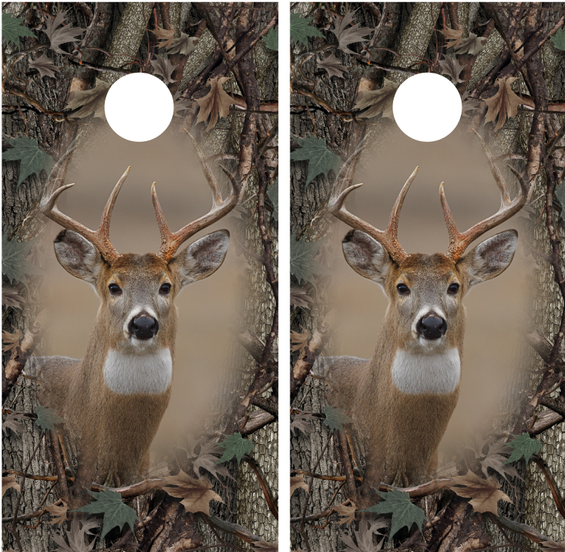 Whitetail Buck Camo «Oak Ambush» Border Cornhole Board Decal Wrap Wraps