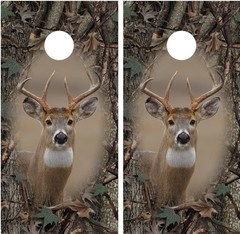 Whitetail Buck Camo «Oak Ambush» Border Cornhole Board Decal Wrap Wraps