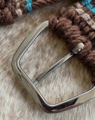 34” Size MOHAIR Western String Girth Cinch Teal and Brown Design