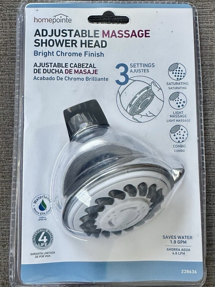 Shower Head, Fixed Mount, 3-Settings, Chrome Plastic – 228636