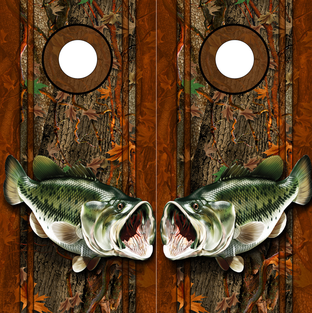 Cornhole Decals Wraps Fishing Graphics Bass Fish Oak Ambush Camouflage 00r/00L
