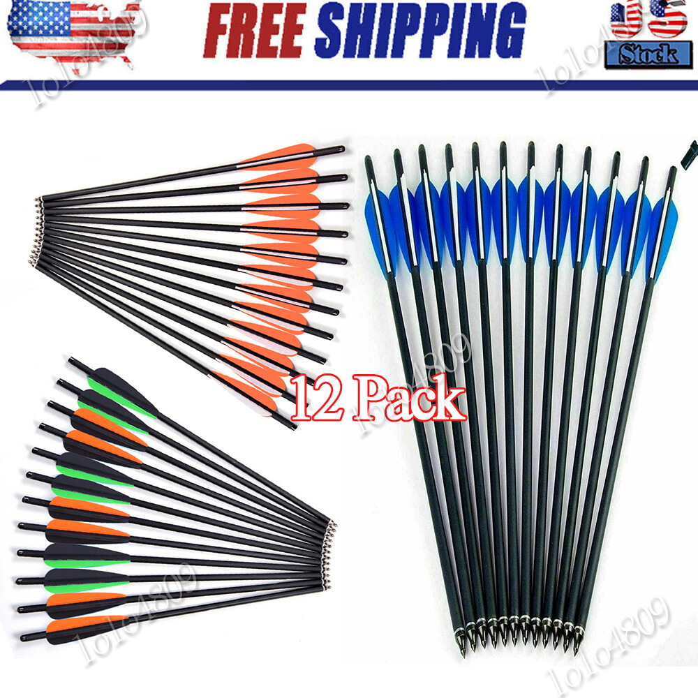 Pack of 12 20 Inch Carbon Crossbow Bolts Hunting Archery Arrows W / 4 inch Blade
