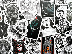 15 Random Gothic Skull Black and White Cool Laptop Stickers Dark Tattoo Goth