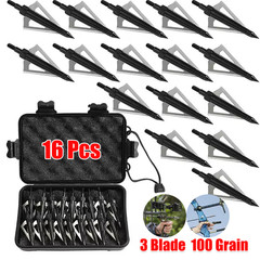 16PCS Archery Broadheads Hunting Archery 100 Grains3 Blades Hunting Heads Tips
