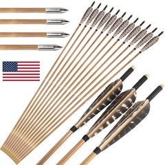 33″ Bamboo Arrows 5″ Natural Feathers Archery Longbow Recurve Bow Hunting